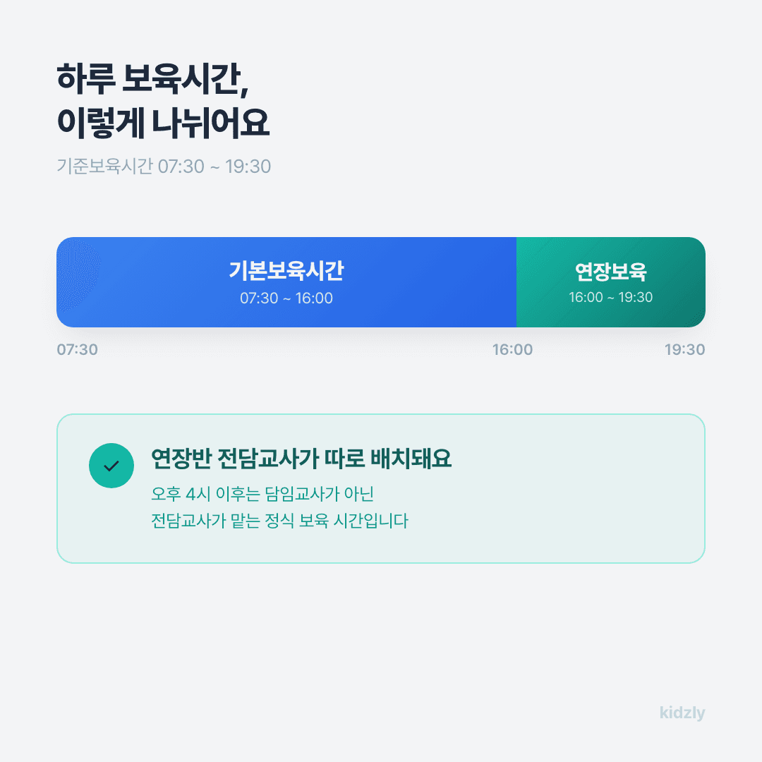 어린이집 기준보육시간 07시30분부터 19시30분 기본보육 연장보육 구분 타임라인